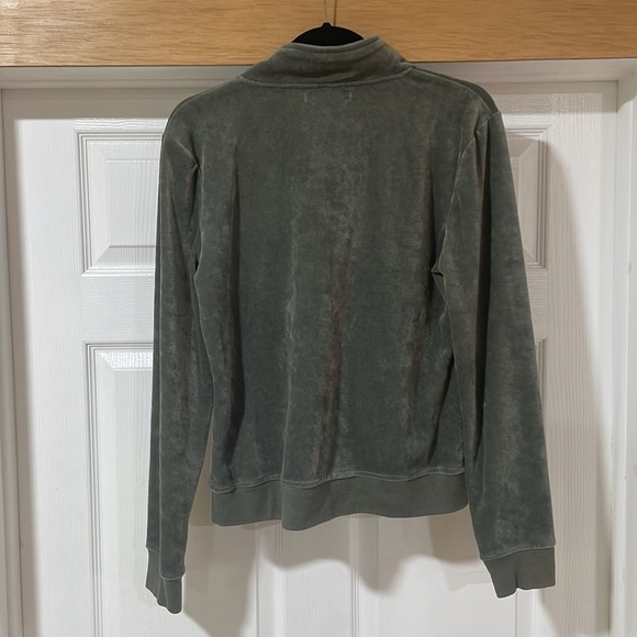 BCBGMAXAZRIA Velour Jacket Rhinestone Pockets Zipper Long Sleeve Green Size L - Picture 3 of 14